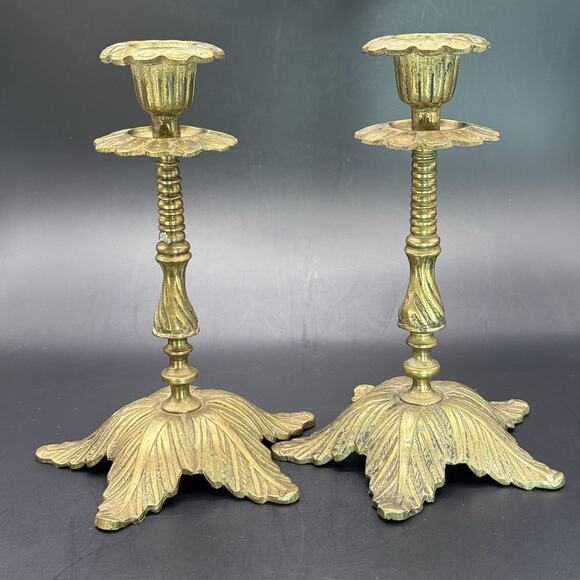 Pair of Antique Brass Candlesticks, 7